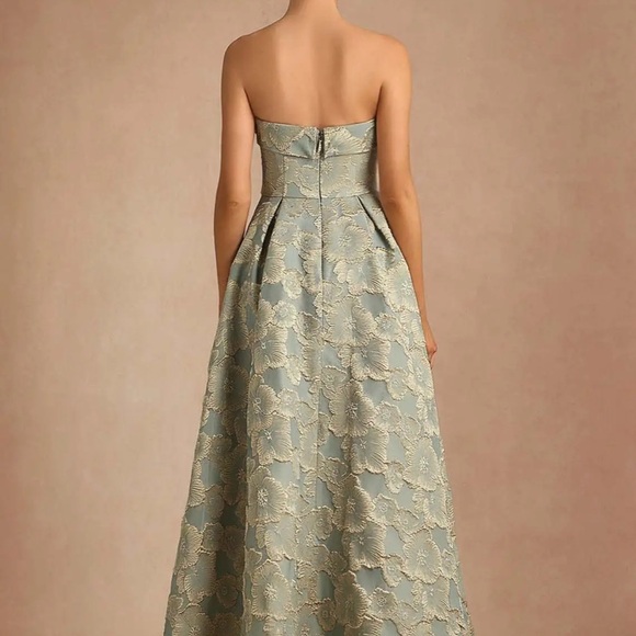 Azazie Florentine Strapless Floral Gown in Blue and Gold 10 floor length - Picture 5 of 9